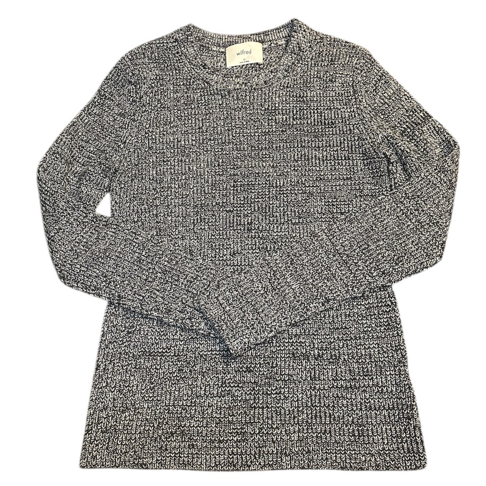 Wilfred Merino Wool Knit Sweater XS Black White Marled Minimalist Essential